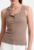 Cropped Cotton Ribbed Tank Top with Henley Buttons, U-Neck, Casual & Versatile (F394)