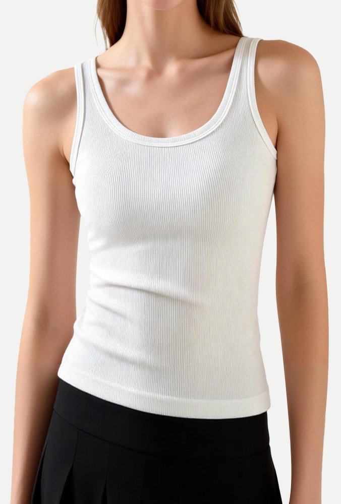 Cotton Ribbed Tank Top for Women，U-Neck, Slim Fit, Breathable (F4322)