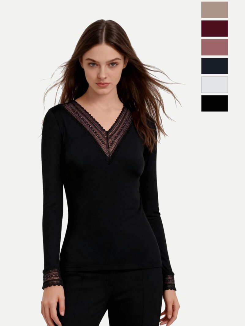 Women's Lace Trim V-Neck Thermal Top (2855)