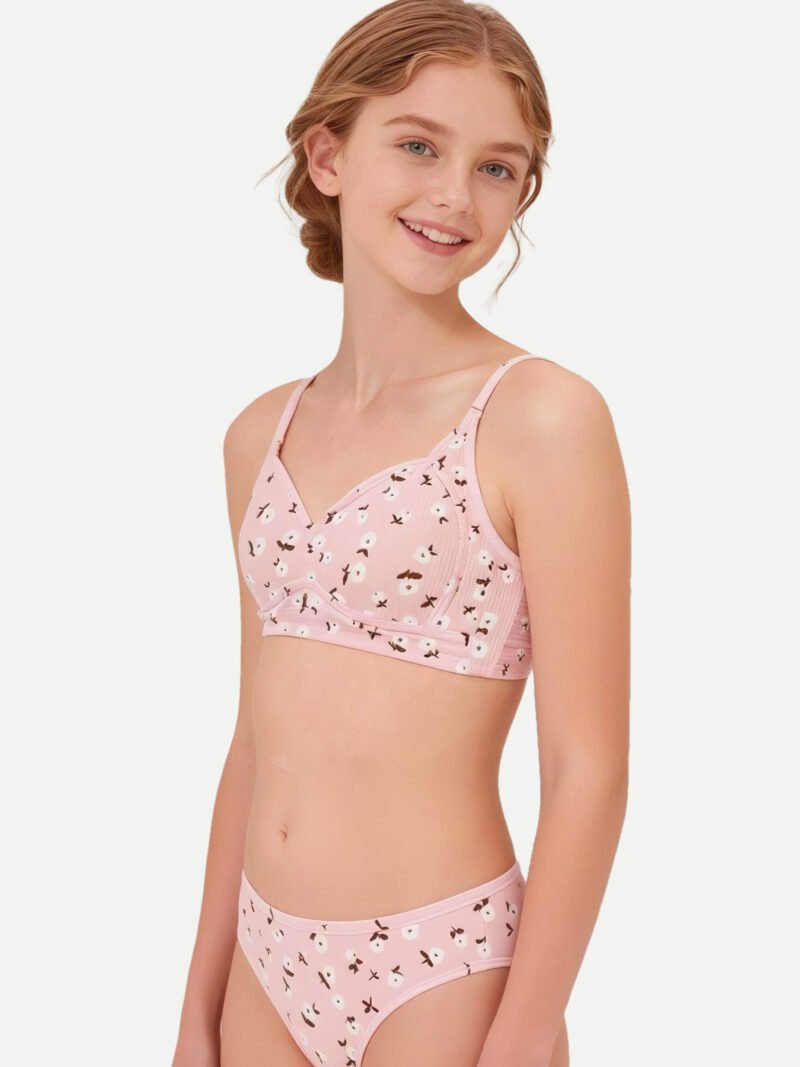 Girls' Ditsy Floral Cotton Bra, Light Support Everyday Comfort Bra (59066)