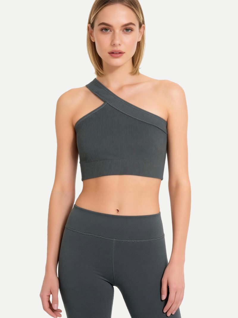 One-Shoulder Seamless Sports Bra, Trendy Activewear Yoga Top (T253)