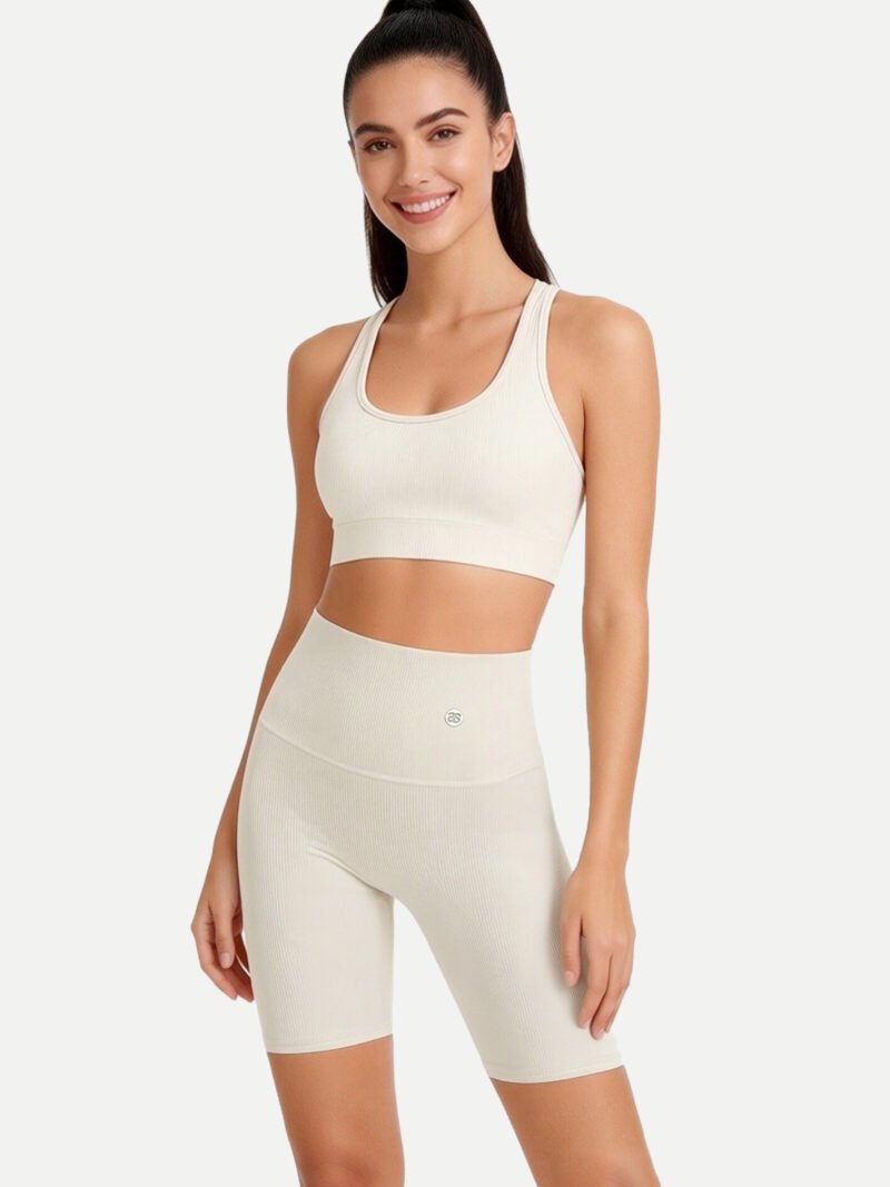 High-Waisted Ribbed Biker Shorts, Tummy Control Workout Shorts (YG76)